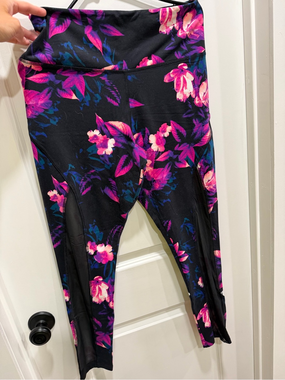 PINK Victoria's Secret Black Leggings with Pink & Purple Floral Print
